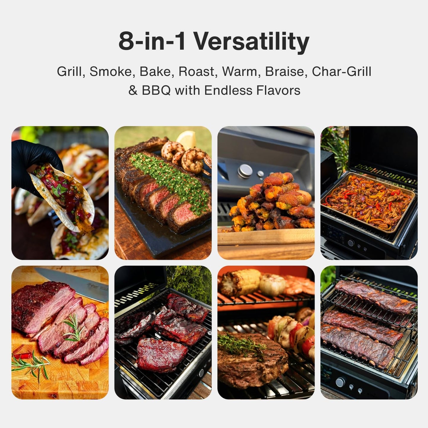 ASMOKE Smoker Gugaโs Pick | Smart Portable Pellet Grill with 5" LCD Screen 8-in-1 BBQ, 8H Battery, Wi-Fi Control, 271 sq.in, ASCA Steam Tech, PIN Precision Temp Fit for Camping, Family Outdoor Cooking