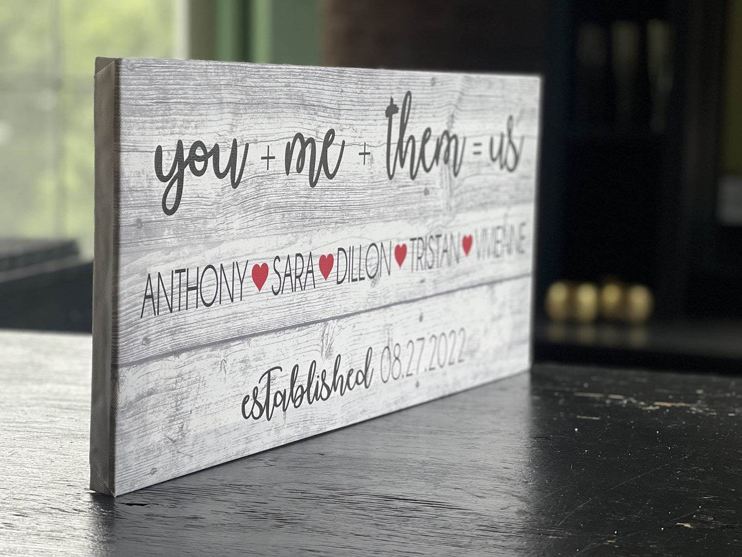 Blended Family, Wedding Gift, You + Me + Them = Us, PERSONALIZE, PERFECT Anniversary Gift or Welcome Sign, Rustic Canvas, Marriage