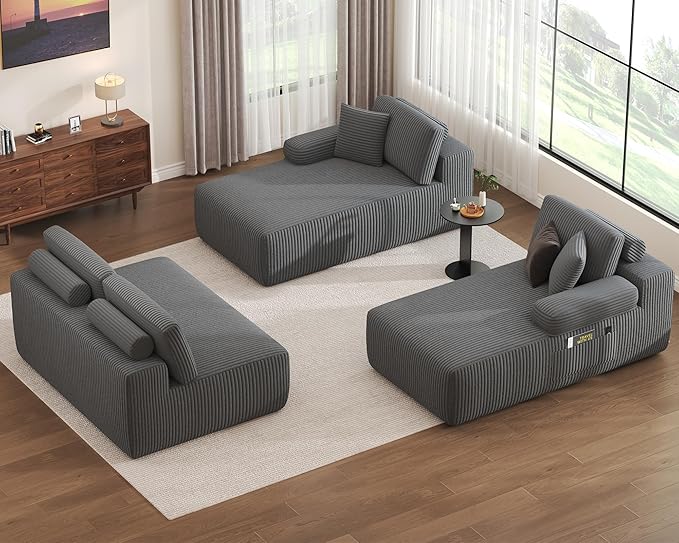 DURASPACE 126.2'' U Shaped Modular Sectional Sofa Couch Convertible 4-Seater Boneless Couches for Living Room (Gray)