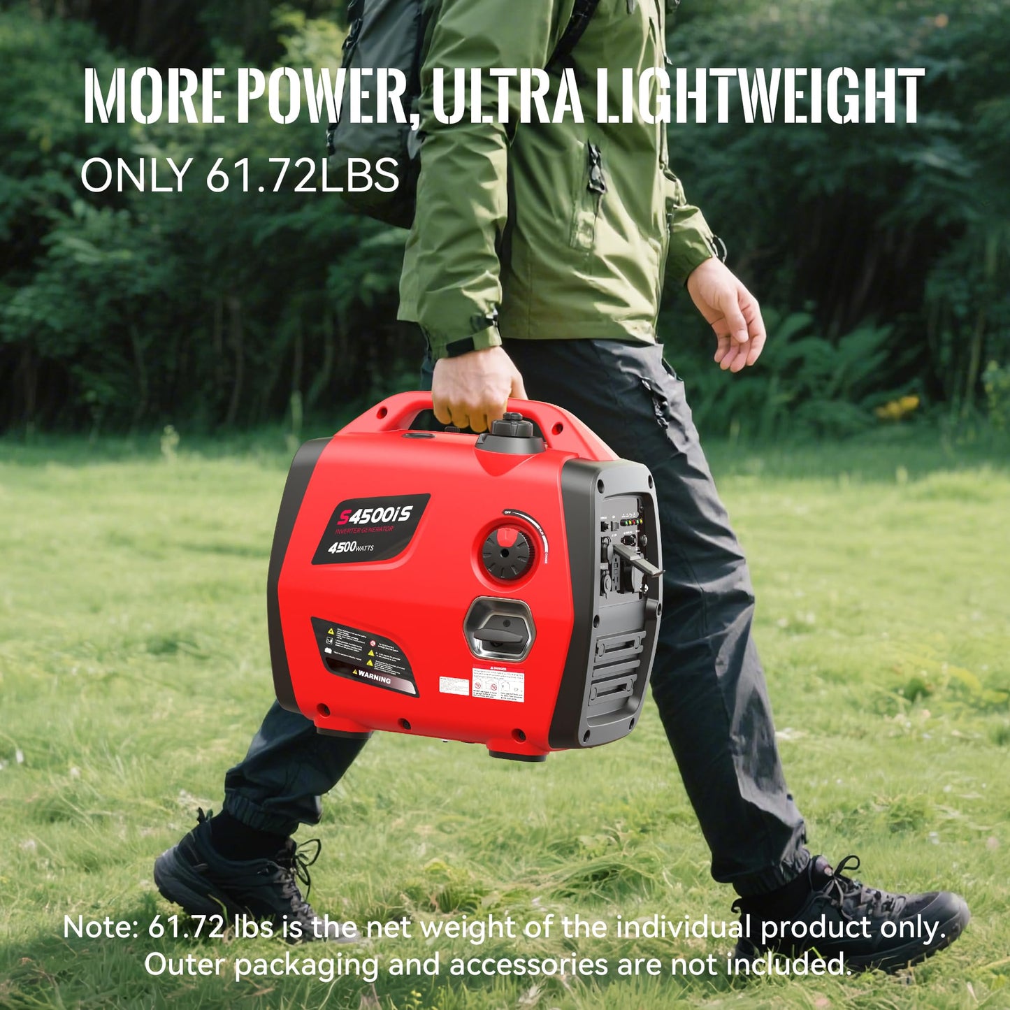 SIOKIUU 4500W Portable Generator Super Quiet Inverter Generator Ultra Lightweight for Home Backup Outdoor Camping, CO Sensor Protect, EPA, ECO Mode (4500W+CO Sensor)