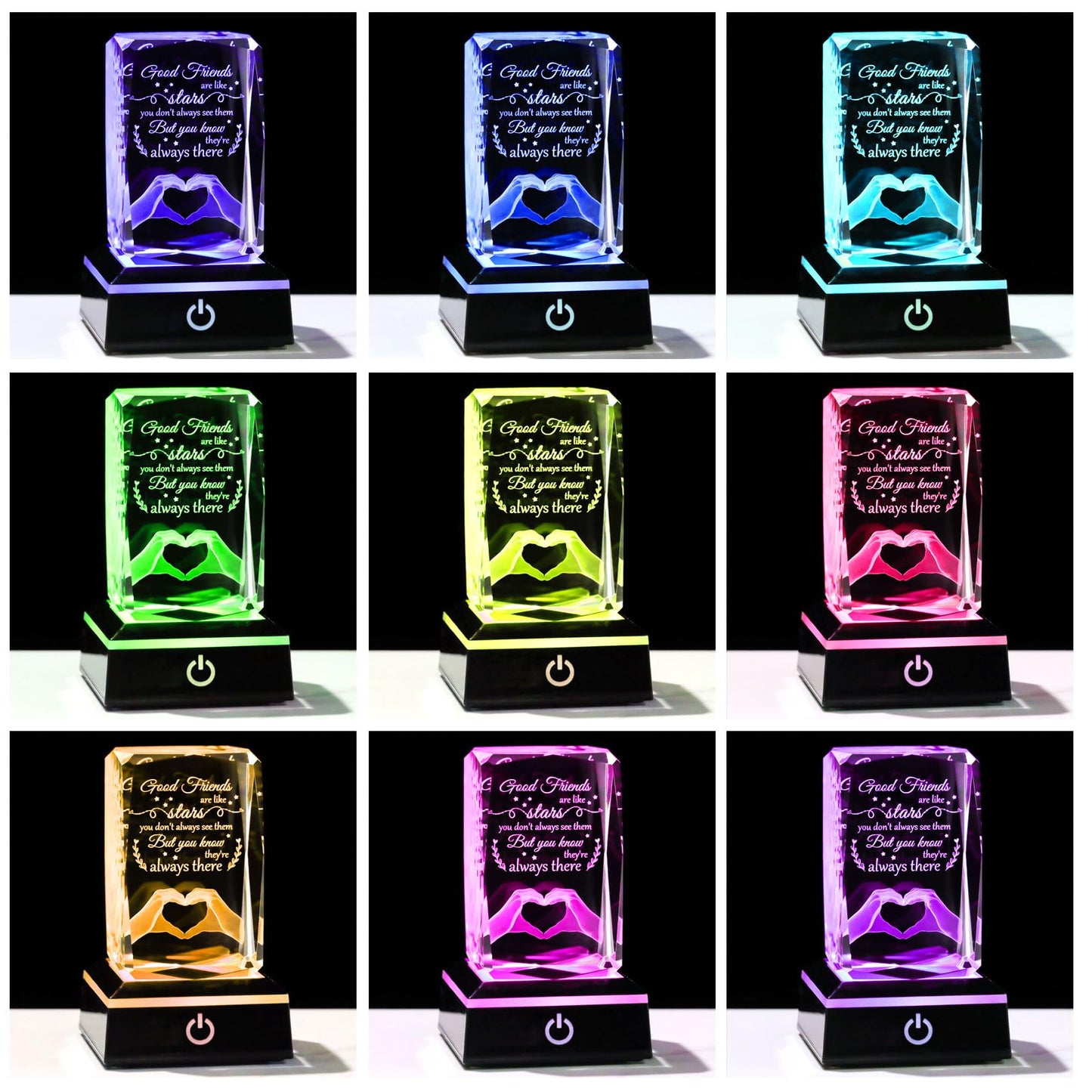 Enjinkail Bestfriend Unique Gifts for Women Birthday Crystal Keepsake with Colorful Led Base, 3D Engraved Friendship Plaque Bestie Gifts for Graduation Valentines Christmas Mothers Day