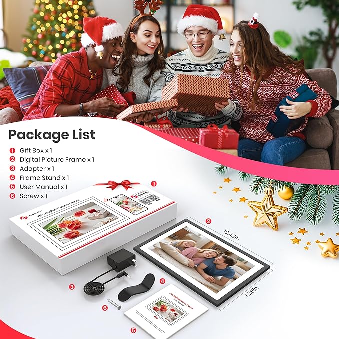 2K 64GB Frameo 10.1" Digital Picture Frame WiFi Electronic Photo Frame FHD 1920 x 1200 IPS Touch Screen Share Moments Remotely Anywhere Photo Gifts for Mother Dad Grandparents Christmas