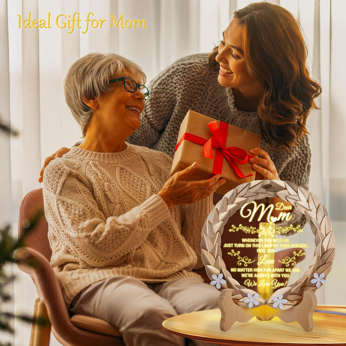 EVA murmure Birthday Gift for Mom from Daughter or Son - Luxury Crystal Plate with Gold Rim & Dimmable LED Light, Elegant Night Lamp for Mother, Best Gift Idea for Mom