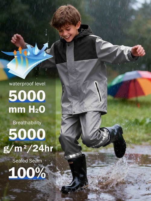 Dekomere Kids Rain Suit Boys Girls Waterproof Lightweight Raincoat and Pant Rain Gear for Camping Hiking