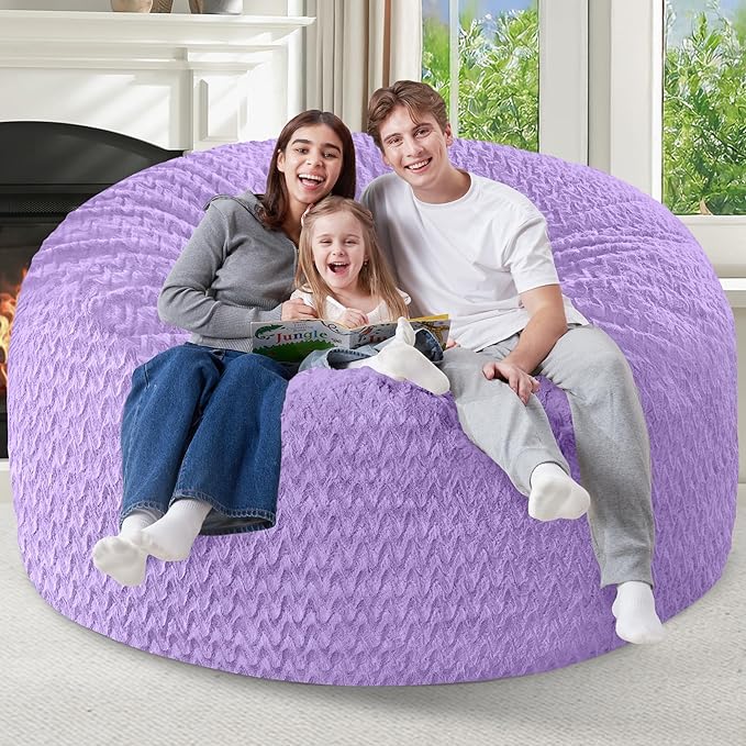 5FT Bean Bag Chair,Giant Bean Bag Chairs for Adults,Big Bean Bags with Memory Foam Filled, Large Beanbag Chairs with Chevron Plush Cover-Purple