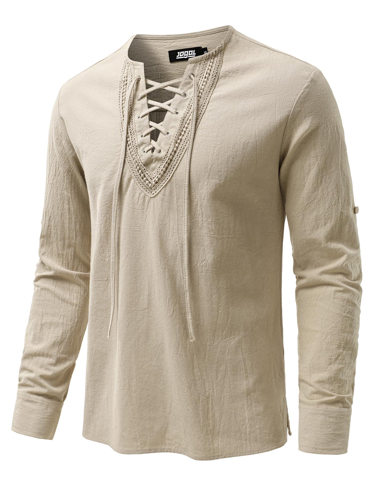 JOGAL Mens Renaissance Shirt Medieval Pirate Viking Halloween Costume Gothic Steampunk Retro Long Sleeve Lace Up Shirts Beige Small