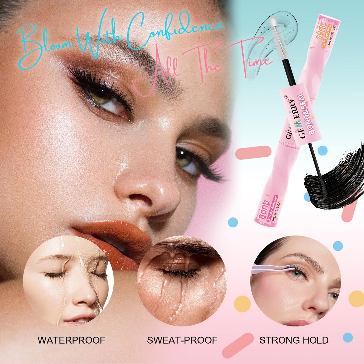 GEMERRY Lash Bond and Seal Waterproof Lash Cluster Glue Eyelash Glue for Eyelash Clusters DIY Use at Home