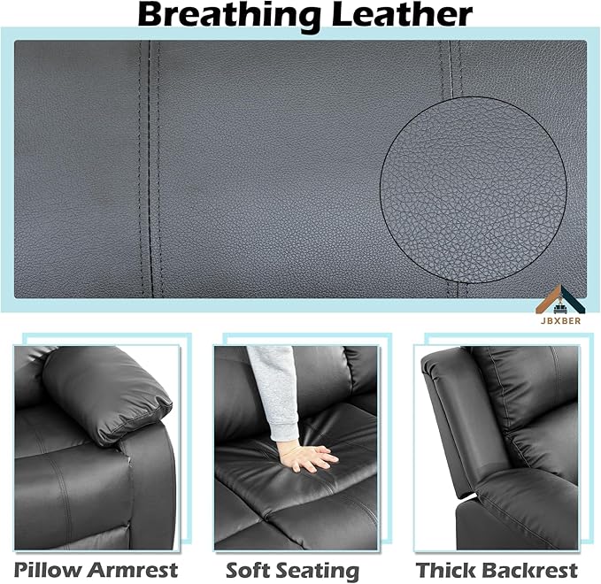 JBXBER Manual Recliner Sofa Set for Living Room, Leather Reclining Sofa Sets, Faux Leather Couch Set with Cup Holders, Drop-Down Table and Storage Console(3 Piece Set,Black)