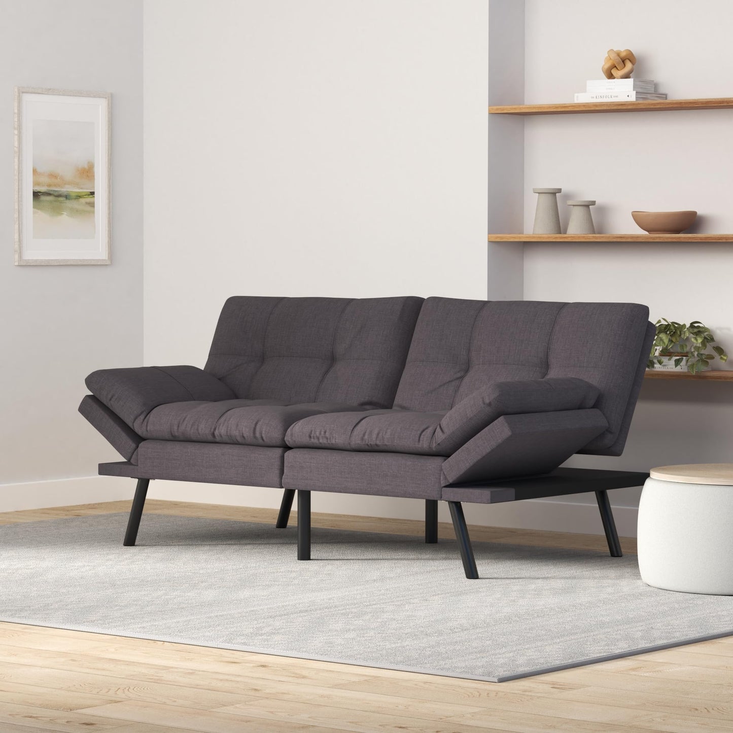 Opoiar Bed with Memory Foam, Convertible Futon Couch with Adjustable Armrests, Multifunctional Sofa Sets for Apartment, Office,Small Spaces Sofabed, Deep Grey