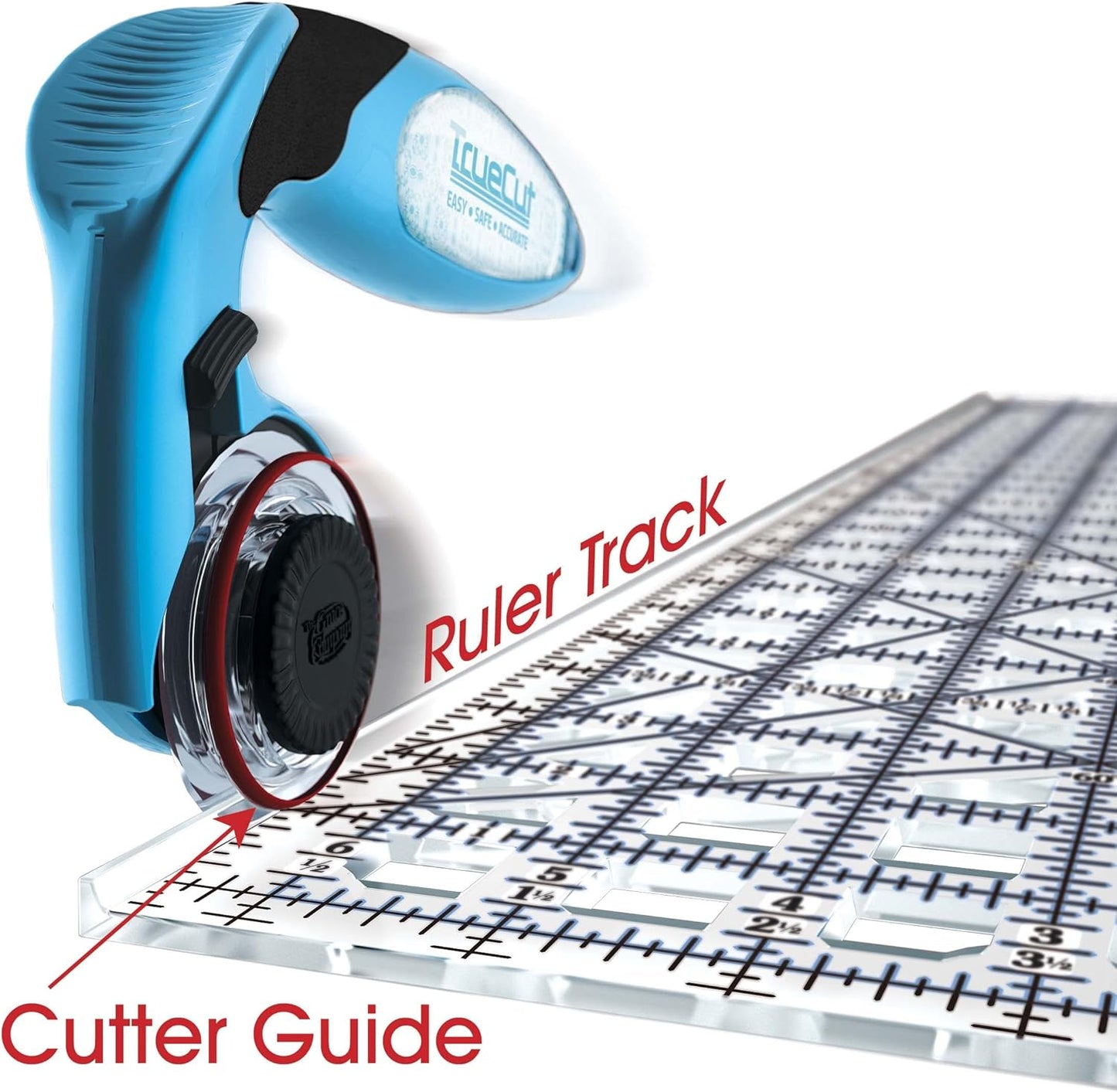 TrueCut Rectangle 3" x 18" Quilting Ruler with Track and Guide for Straight Cuts - Innovative Quilting and Sewing Ruler for Accurate Fabric Cuts with 1/8th Measurements
