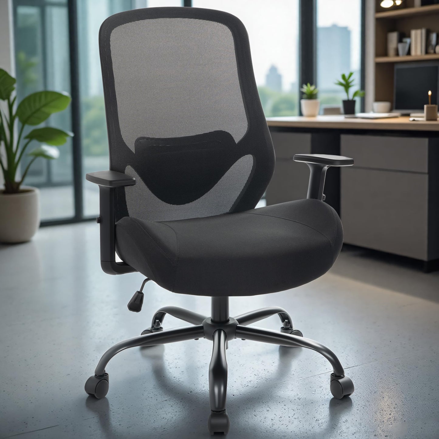 Big and Tall Office Chair, 450LBS Ergonomic Mesh Desk Chairs with Adjustable Lumbar Support & Armrests, Wide Foam Seat Cushion Computer Chair Over 10 Hours Comfortable, Heavy Duty Executive Task Chair