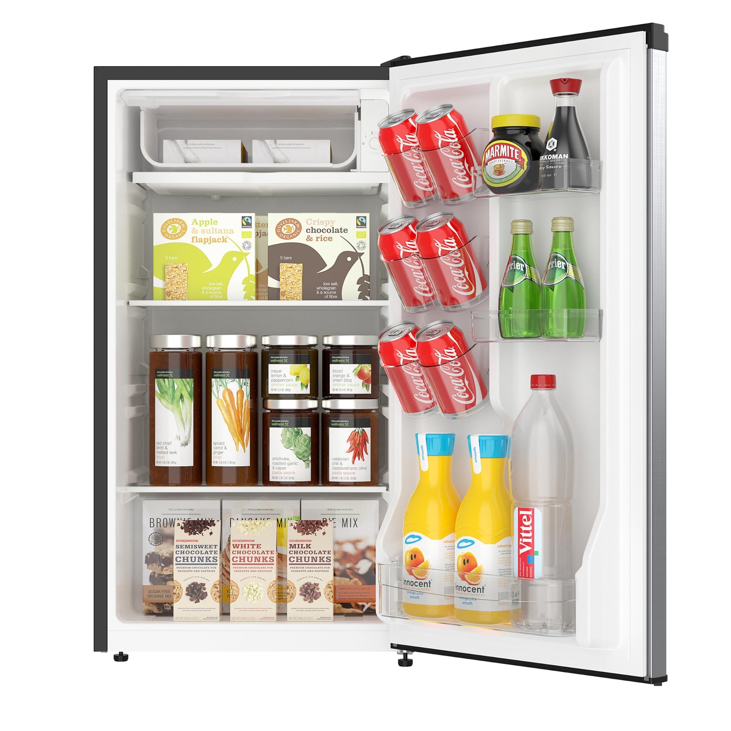 ARCTIC CHEF Mini Refrigerator, Compact Freezer Compartment, Adjustable Thermostat Control, Reversible Door, Ideal Fridge for Dorm, Office, Apartment, Platinum Stainless, 3.2 Cubic Feet