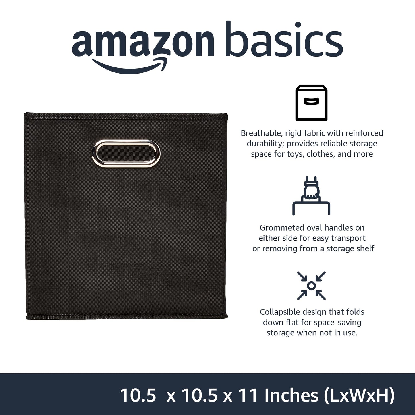 Amazon Basics Collapsible Cube Storage Organizer Bins, 6-Pack, 10.5 x 10.5 x 11 inches, Black