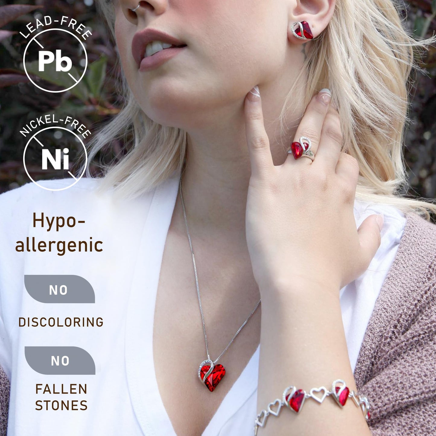 Leafael Necklaces for Women, Infinity Love Birthstone Heart Pendant with Ruby Garnet Red Crystal for January July, Birthday Jewelry Gifts for Her, Mom, and Wife, Silver Plated, 18" + 2" Chain