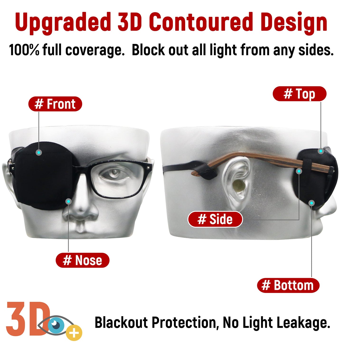 Astropic 3D Silk Eye Patch for Adults Kids | Medical Eyepatch for Glasses (Balck, Right Eye)