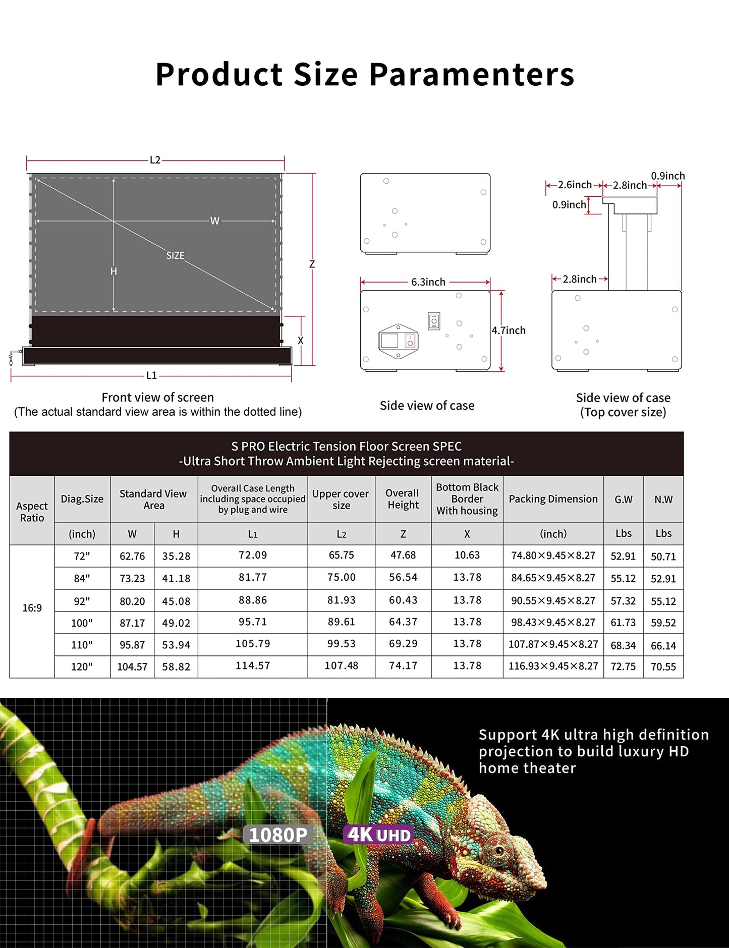 VIVIDSTORM Electric UST Projector Screen, Tensioned for Smooth Display, 4K/8K HDR Ready, Ideal for Home Theate,VWSDSTUST100H