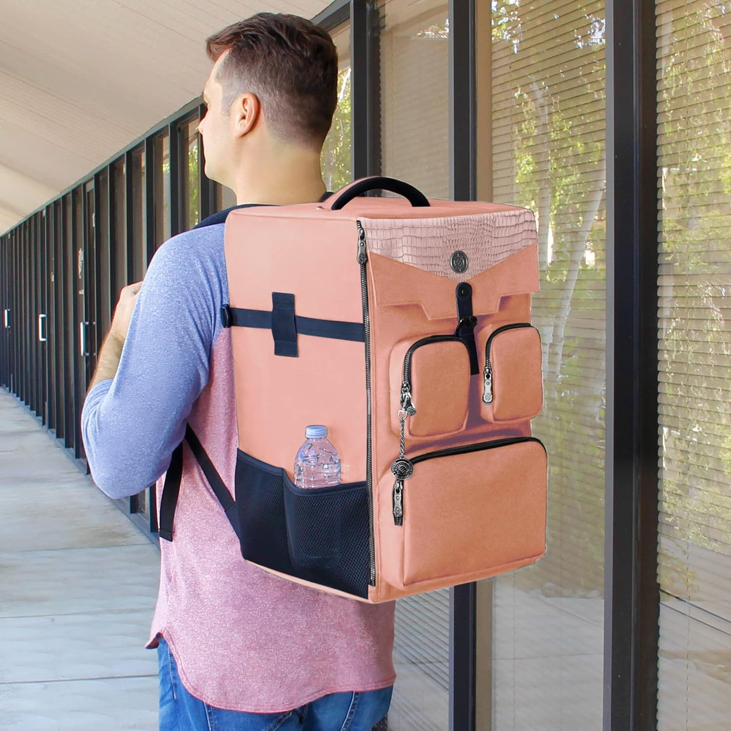 ENHANCE Collector's Edition Board Game Backpack - Reinforced Rigid Board Game Storage with Padded Shoulder Straps, Carrying Handle, and Accessories Pockets for Dice, Cards, More (Dragon Pink)