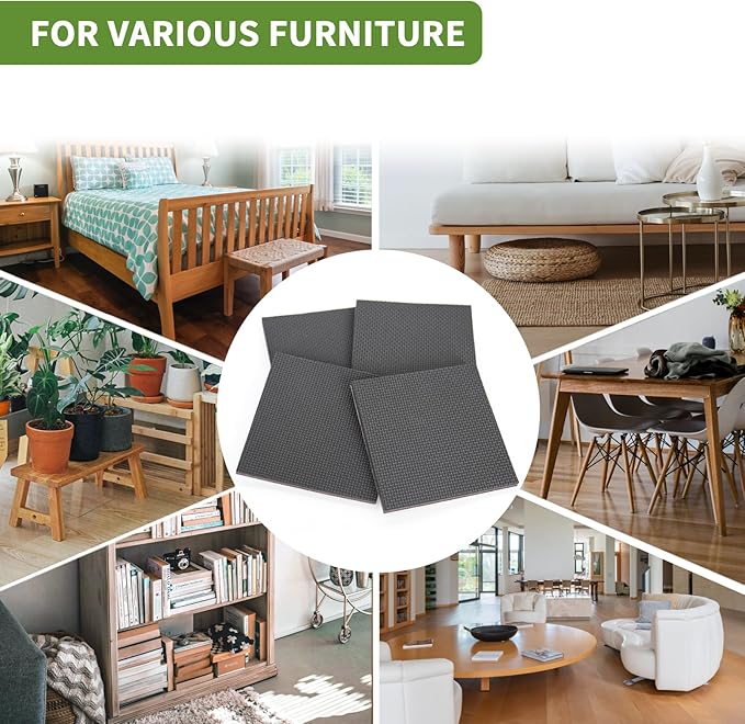COVERCORNER Non Slip Furniture Pads 8 PCS 4'' Square - Anti Slip Furniture Pads - Self Adhesive Rubber Feet Furniture Feet - Chair Leg Floor Protectors - Keep Furniture in Place