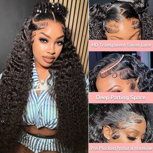 crownew 26 Inch Water Wave Lace Front Wigs Human Hair Pre Plucked Wet And Wavy 13x4 Hd Lace Frontal Wig Human Hair 180 Density For Women Bouncy Soft Deep Curl Glueless Tangle Free Natural Hairline