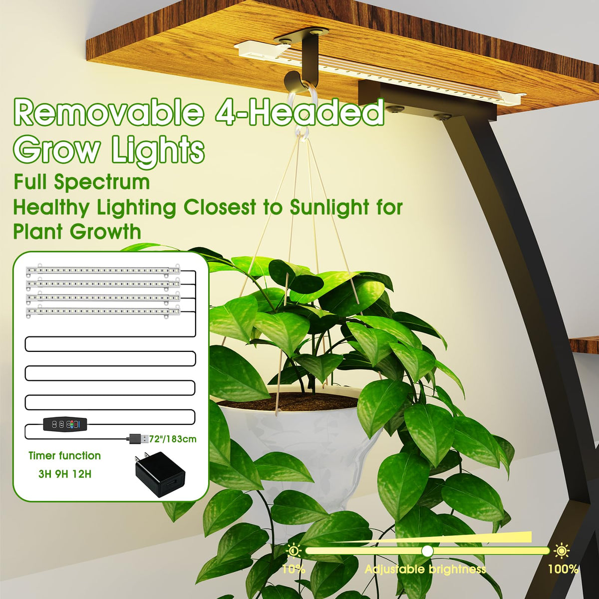 Plant Stand Indoor with Grow Light: Metal 8 Tiers Plant Shelf 4 Lights Plant Stands with Wheels- Plant Rack Indoor lighted Holder Display 62inch Tall for Home, Patio
