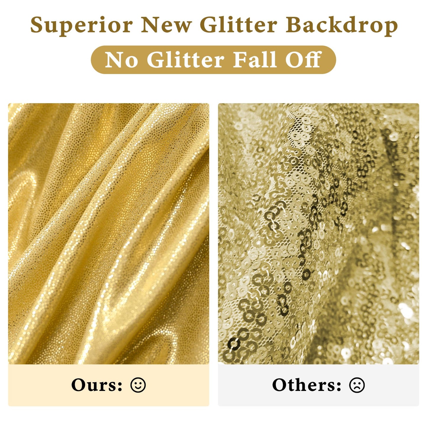 Outpain 10x10ft Gold Sequin Backdrop Curtains -Heavy Duty Gold Photography Backdrops with Non-Shedding Glitter, Wrinkle-Free Stage Drapes for Wedding/Christmas/Studio Shoots (5x10ft 2 Panels)