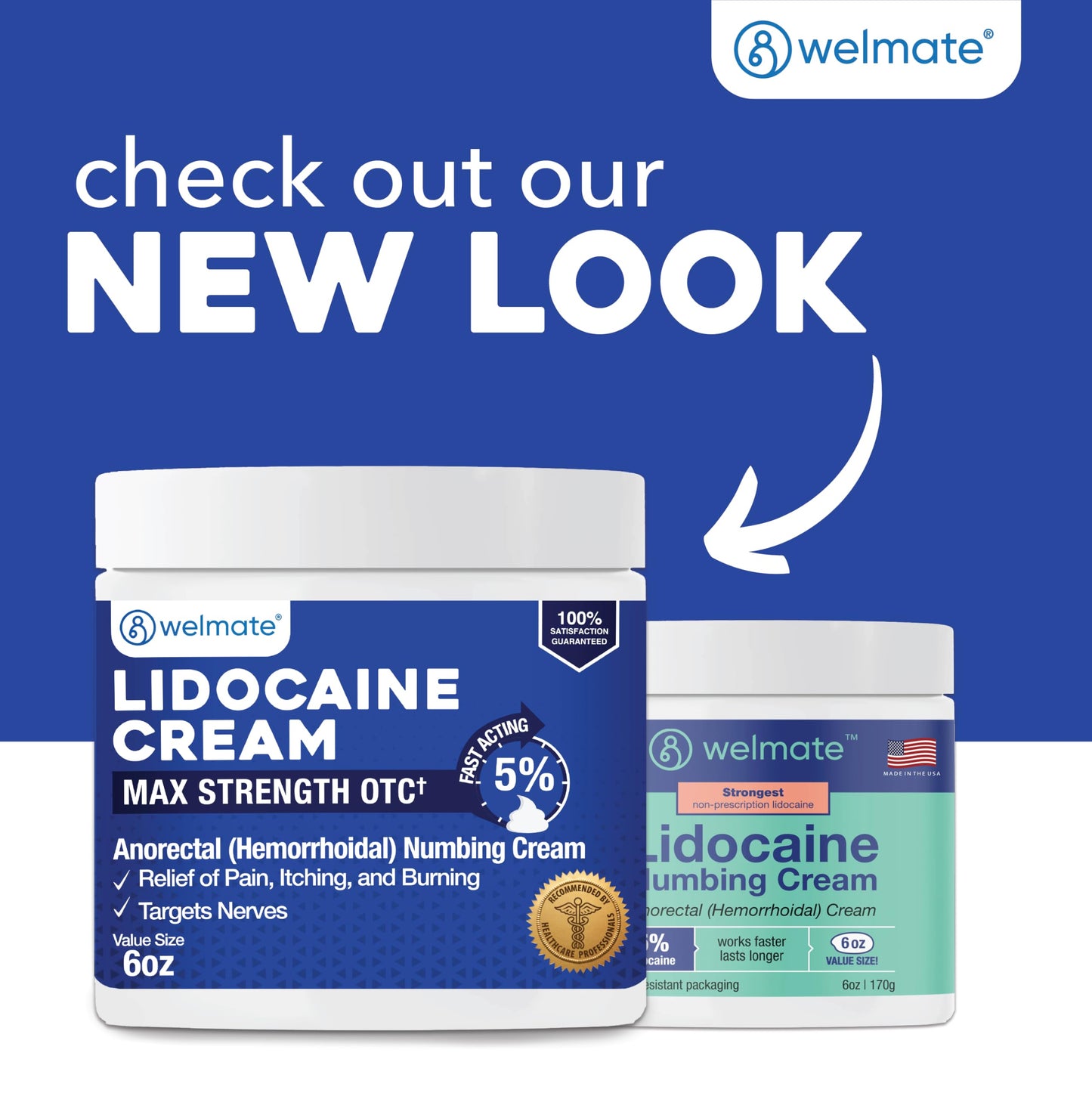 WELMATE 5% Lidocaine Hemorrhoid Numbing Cream, 2 Pack – 6 oz (170 g) Each – Maximum Strength Topical Anesthetic for External Hemorrhoid Relief – Vitamin E – Child-Resistant, Non-Greasy