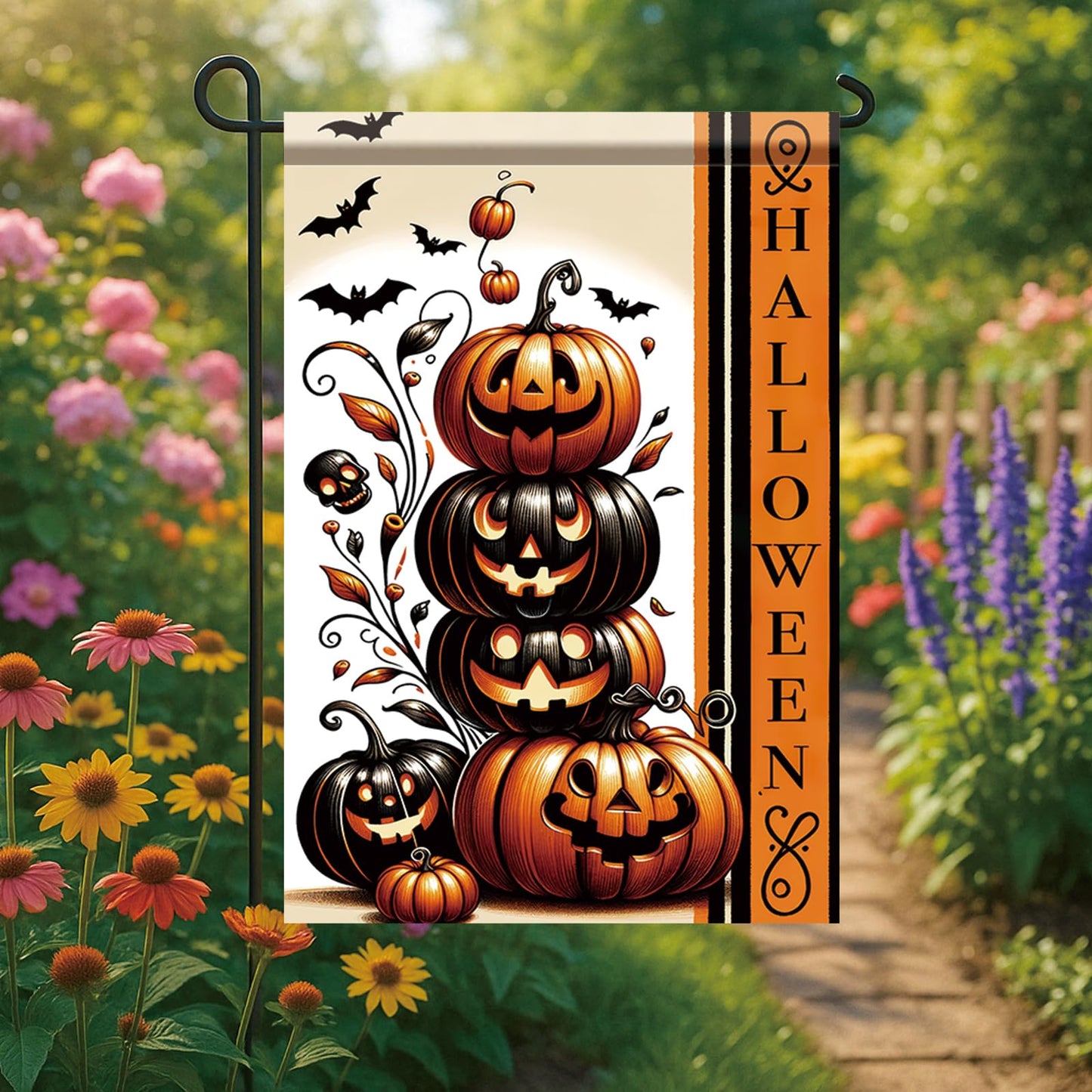 Saoplasa Halloween Garden Flag Halloween Pumpkin Stack Flag 12x18 Inch Double Sided for Trick or Treat Spooky Yard Small Banner Fall Party Outdoor Decor