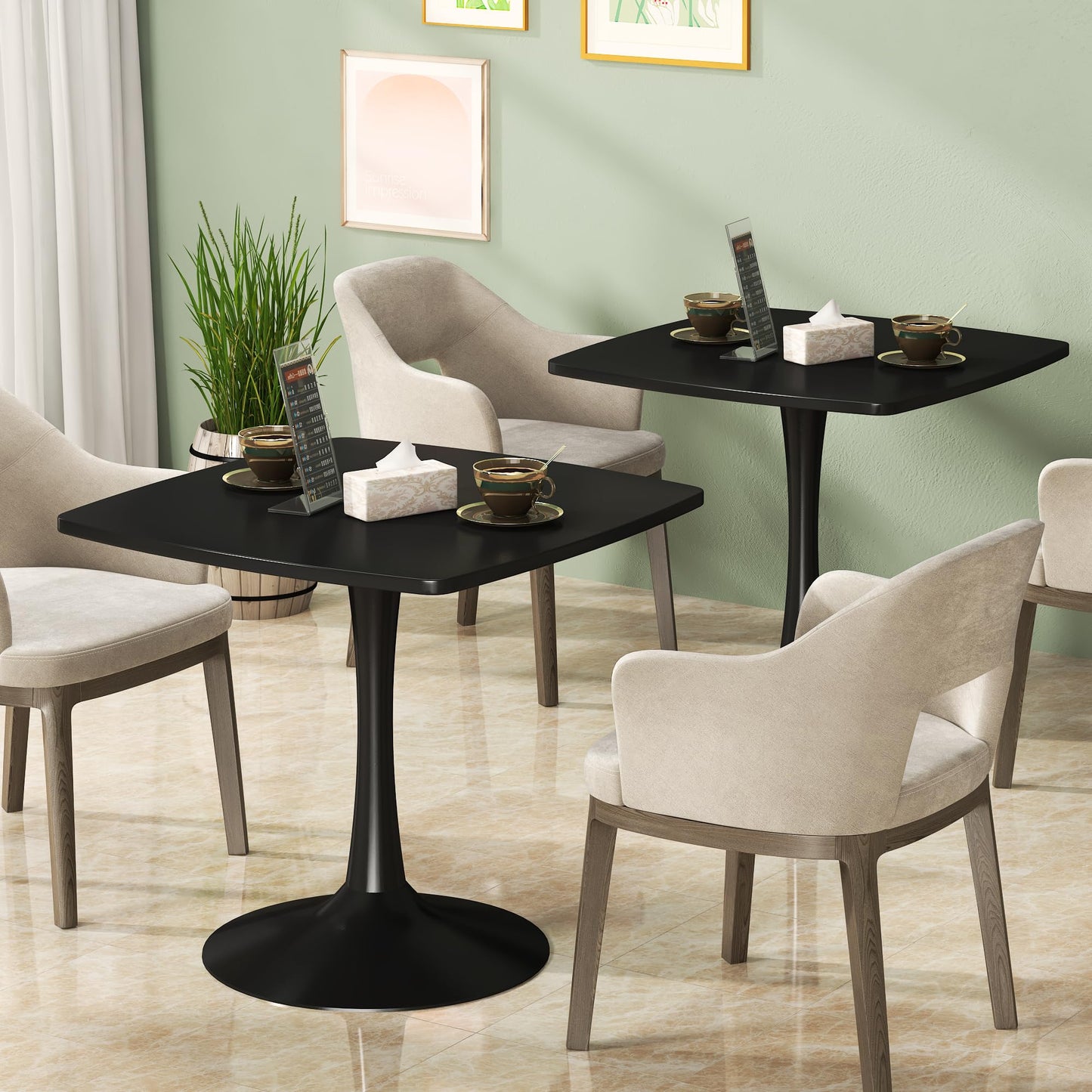 DKLGG Square Dining Table for 2-4 Person, 32 Inches Kitchen Table Tulip Dining Table MDF and Metal Legs for Kitchen & Dining Room Table, Black