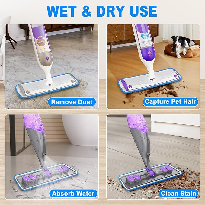 Reusable Mop Pads for Swiffer PowerMop - 3 Pack Wet Dry Microfiber Refills for Floor Cleaning - Washable Mopping Replacement for Home Kichen - Sweeping Cloths for 13"-15" Spray Mop Colorful