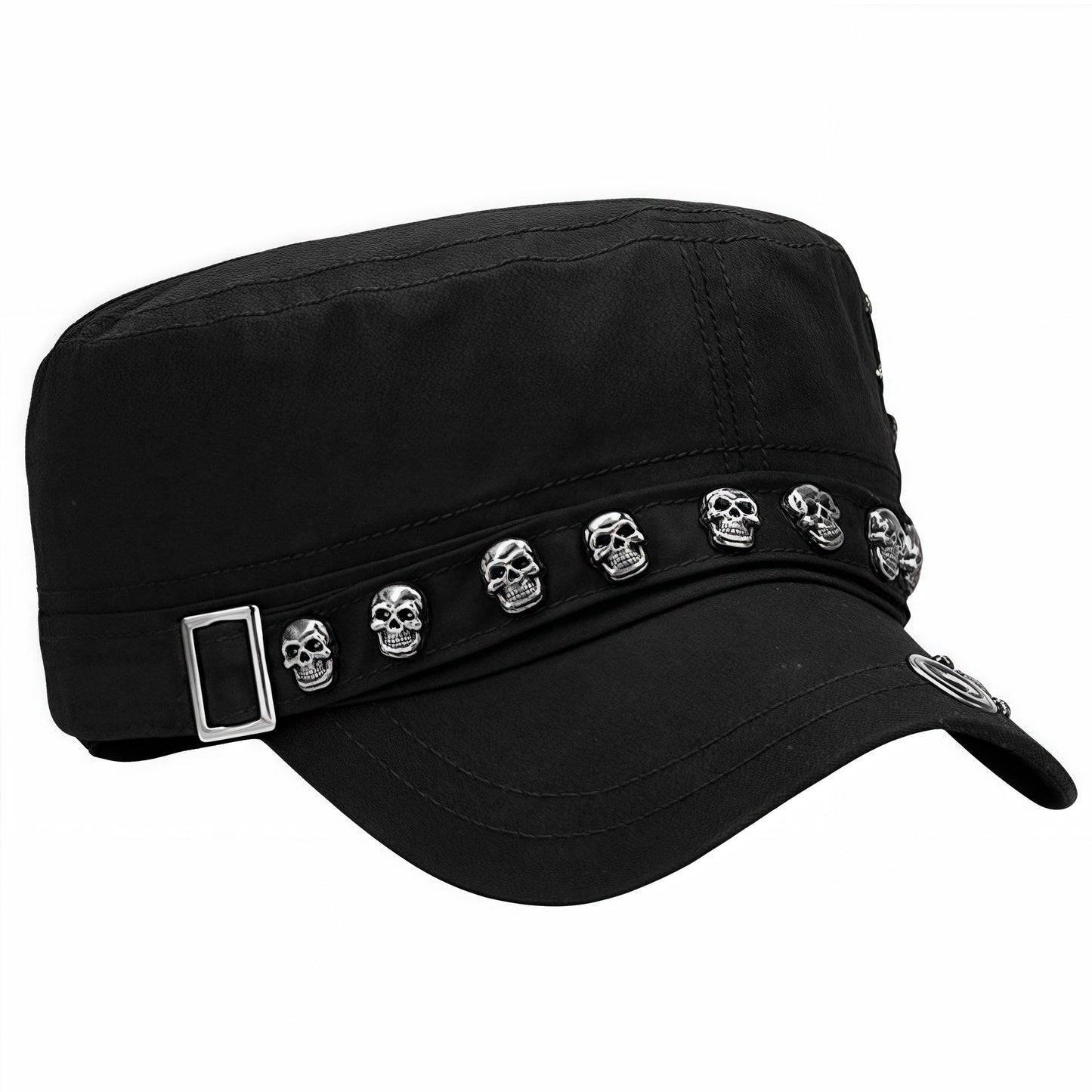 Oversize Cadet Hat Women Hip Hip Punk Rock Rivet Cotton Baseball Caps Big Head Men Army Sun Caps Dad Flat Top Fitted Hats (US, Alpha, One Size, Head 60-62cm, Black A)