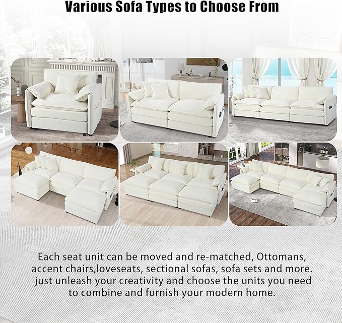 RENDGO Modular Sectional Sofa Sets,2 Pieces Chenille Sectional Loveseat Sofas,Deep Seat Comfort,4-Seater Comfy Couch for Living Rooms & Apartment, Guest Rooms, Beige