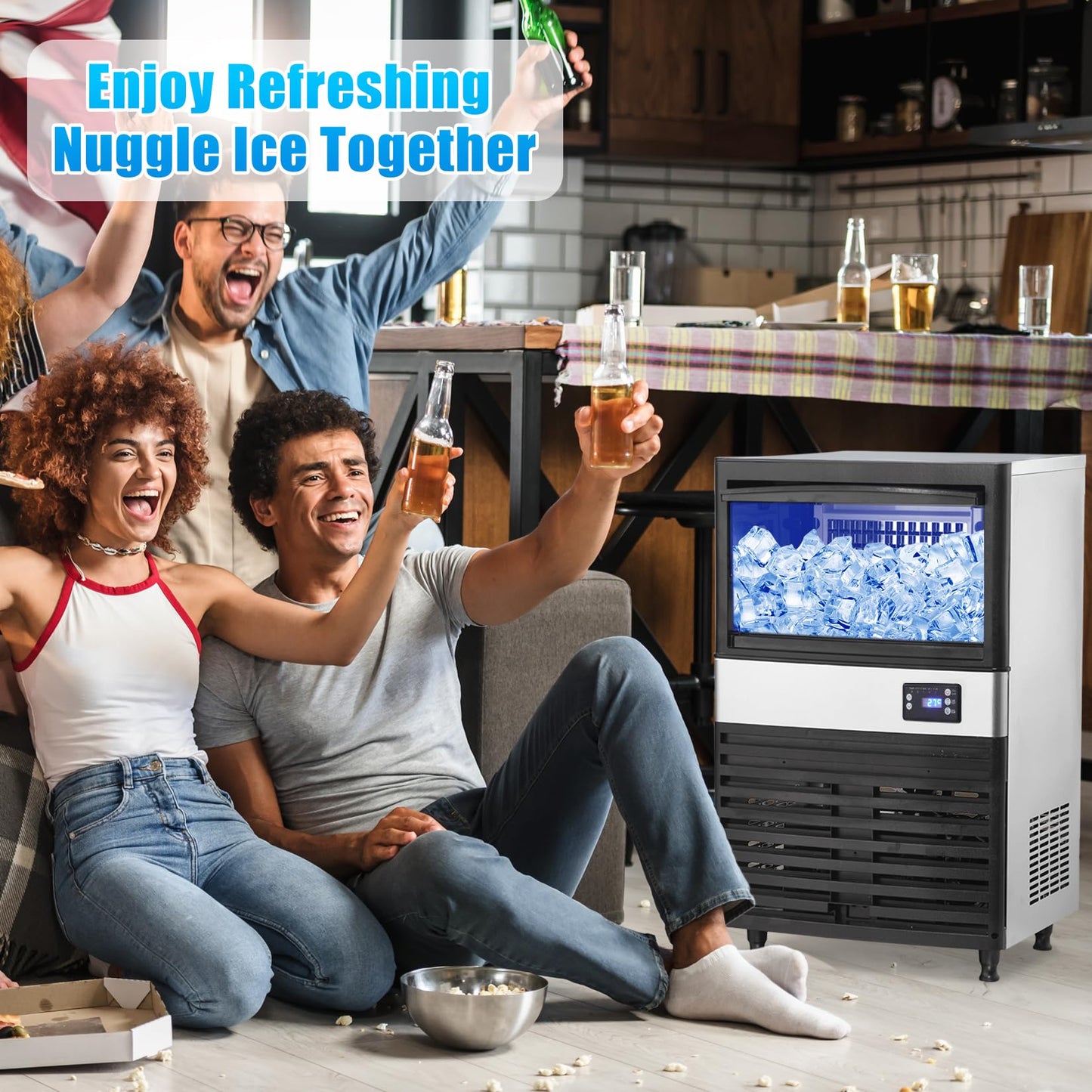 Commercial Ice Maker 130L/34.3Gal Output & 30L Storage | Dual Water Inlet & Auto Sanitization Cycle - Undercounter SUS304 Design with Programmable Timer for Bars, Restaurants, School Cafeterias