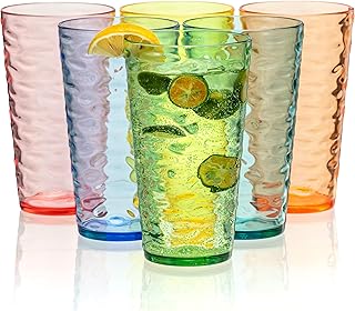 ZAINCA 20-ounce Plastic Tumblers, Acrylic Drinking Glasses High-Balls, set of 6 Multicolor Reusable Plastic Cups, Stackabl...