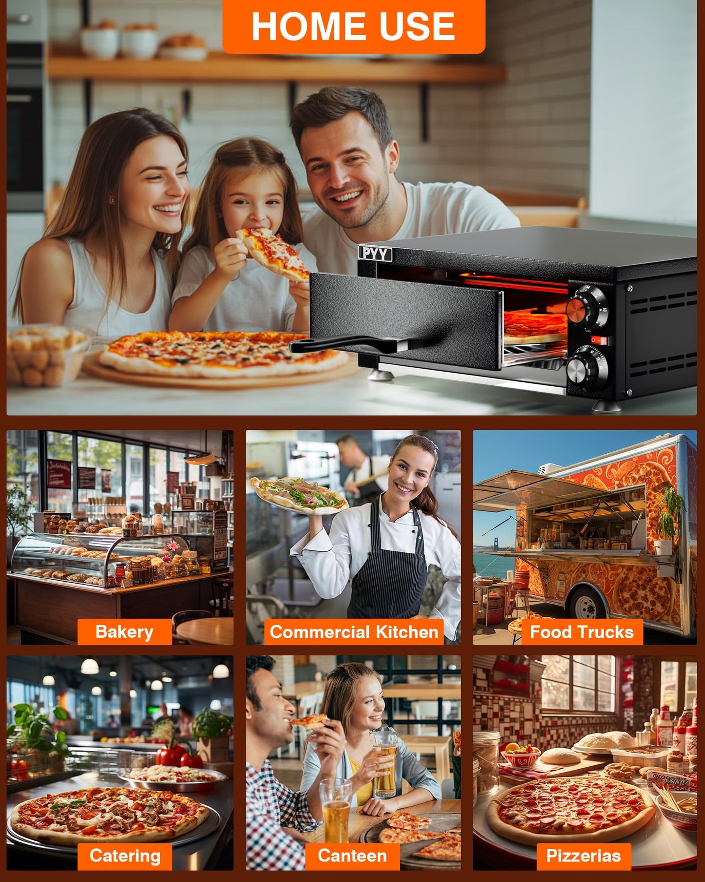 PYY Electric Pizza Oven Indoor Countertop Pizza Oven Commercial Pizza Maker Machine for Home with Timer Stainless Steel Pizza Cooker,Matte Black