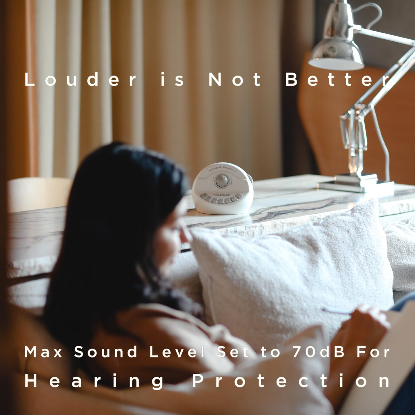 WELLCARE-Naturcare Sound Relaxation: White Noise, 7 Nature Sounds, Sleep Sound Machine, Calm Infants, for Baby, Kids, Adult. Stepless Volume, Timer, Powered by Adapter(Incl.) or Batteries(Not Incl.)