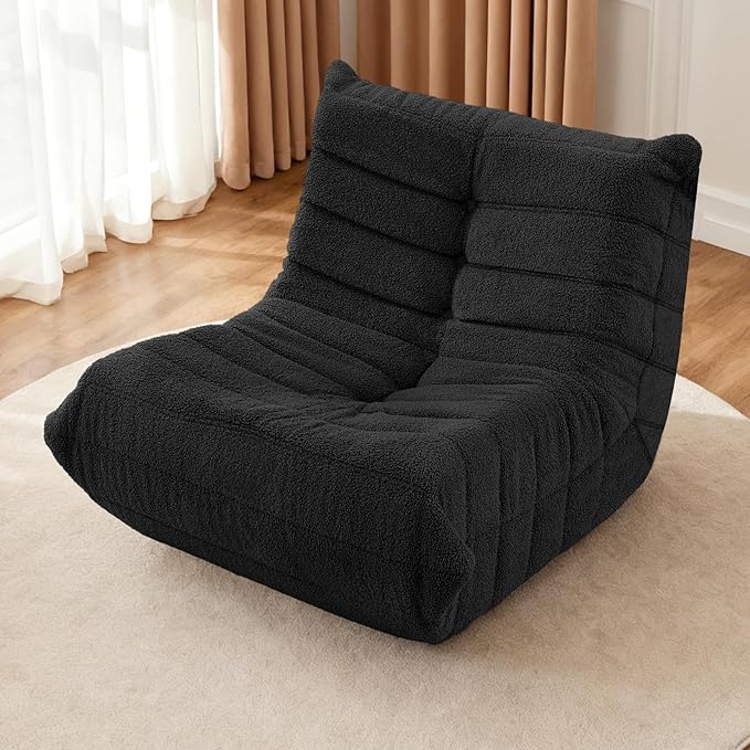 HABUTWAY Bean Bag Chairs Fireside Lazy Floor Sofa, Soft Teddy Fleece Bean Bag Sofa with High-Resilience Foam Filling,Beanbag for Living Room, Bedroom, Office (Black Teddy)