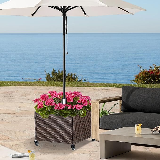 SUNNYPARK Umbrella Stand Outdoor Base with 4 Wheels Heavy Duty Patio Umbrella Planter for Garden Backyard Deck Poolside