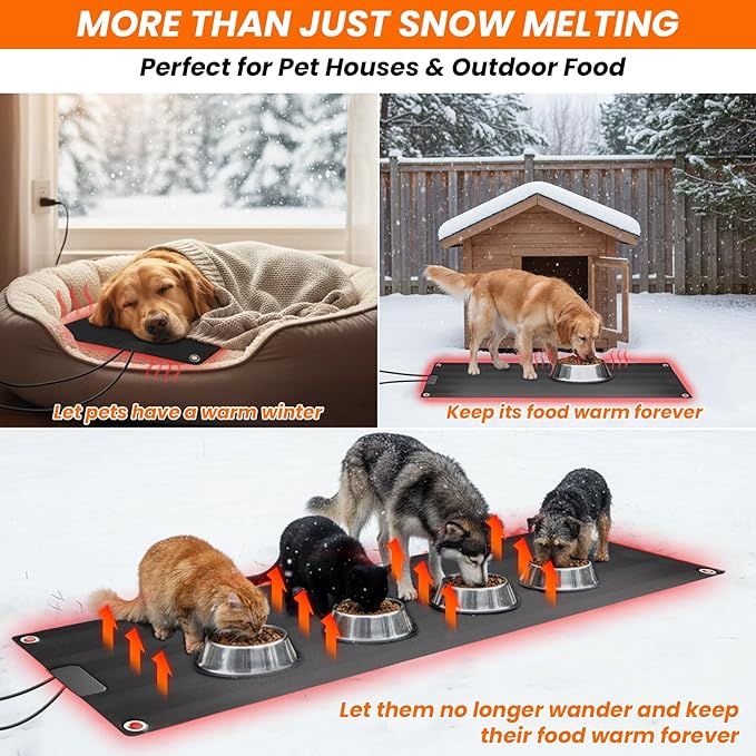 Graphene Snow Melting Mats for Stairs,Non-Slip Rubber Heated Walkway Mat,Fast Ice Melt 3 in/h,Safe & Energy Saving with Extended 50cm Cord,10"x60" with Plug