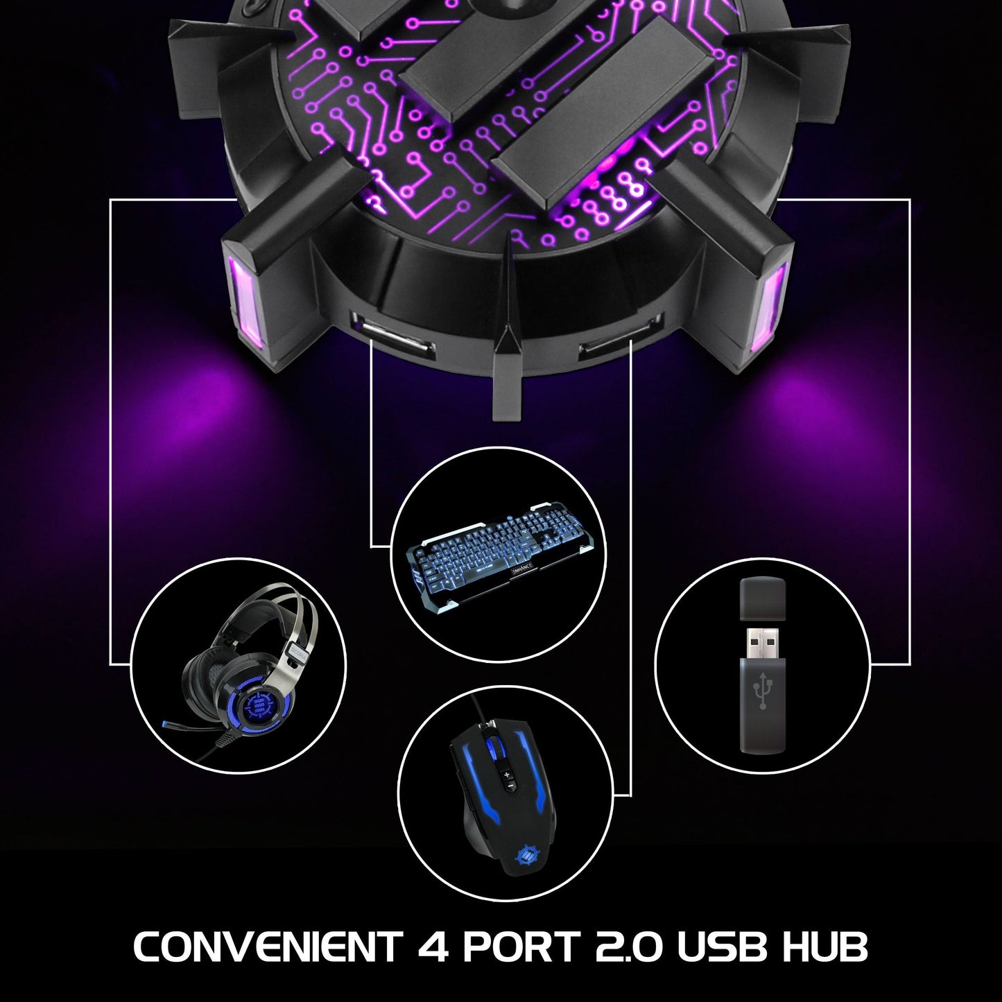 Enhance Gaming Headphone Stand Headset Holder With 4 Port Usb Hub, Customizable Led Lighting, Flexible Acrylic Neck - Universal