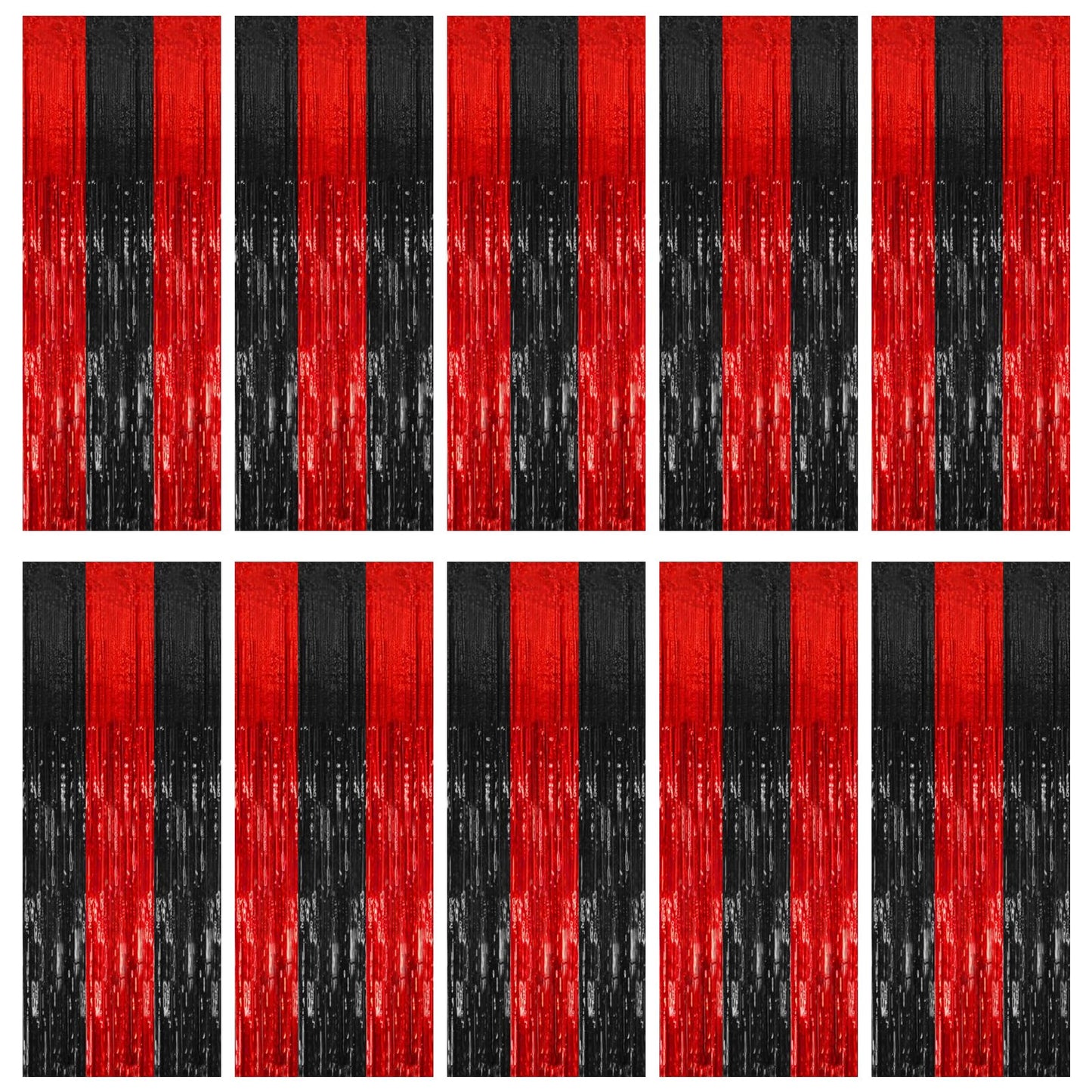 10 Pack Black and Red Party Backdrop Streamers Decorations Foil Fringe Curtains Metallic Tinsel Backdrop for Birthday Halloween