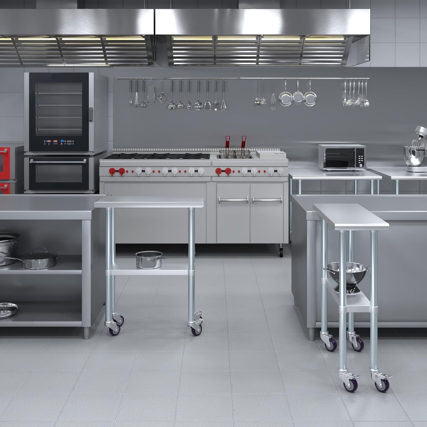 AmGood 30 in. x 12 in. Stainless Steel Work Table with Wheels | Metal Kitchen Food Prep Table | NSF