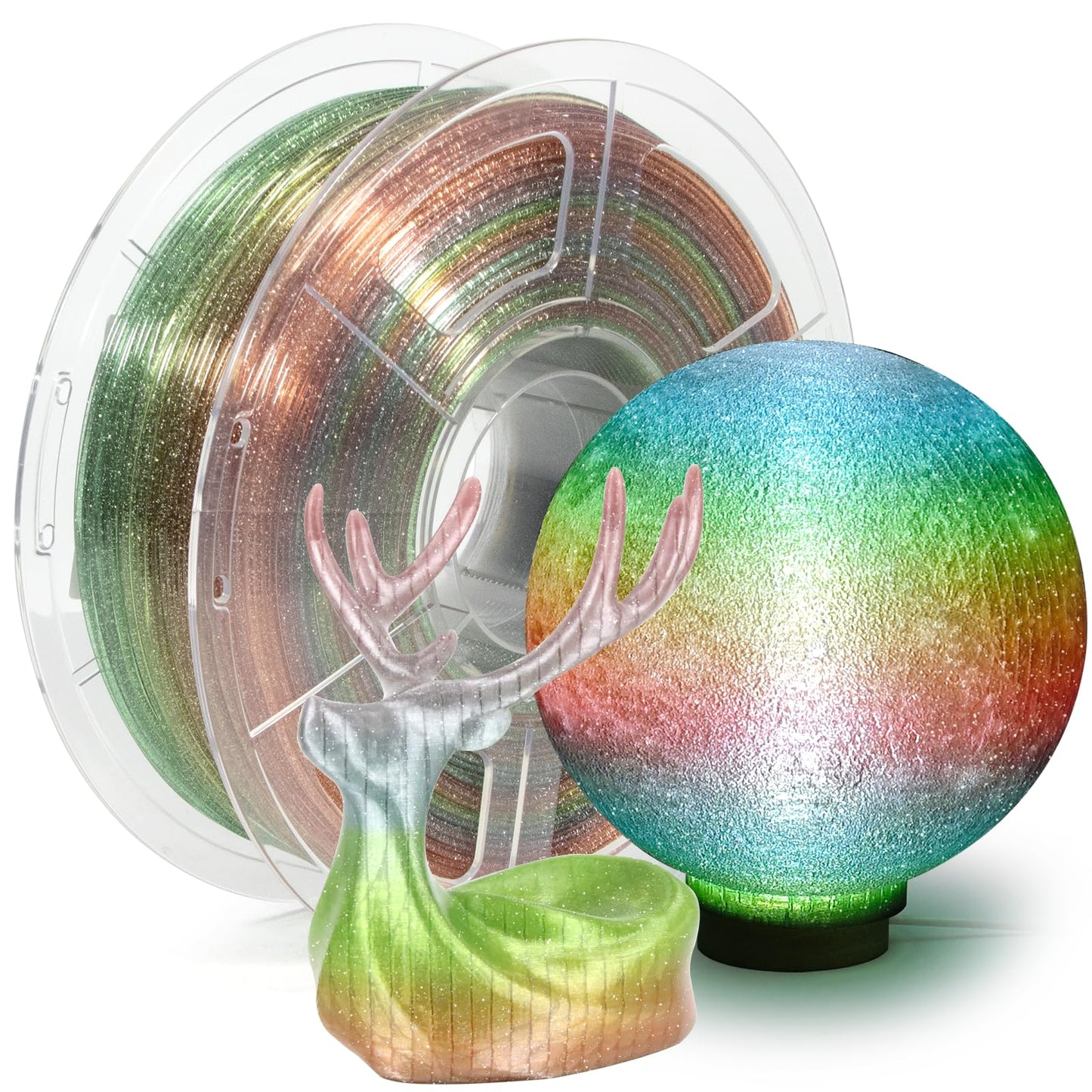 IEMAI Rainbow Glitter PETG Filament 1.75mm 1kg, Sparkle Galaxy Transparent 3D Printer Filament, Fast Color Change & Crystal Clea