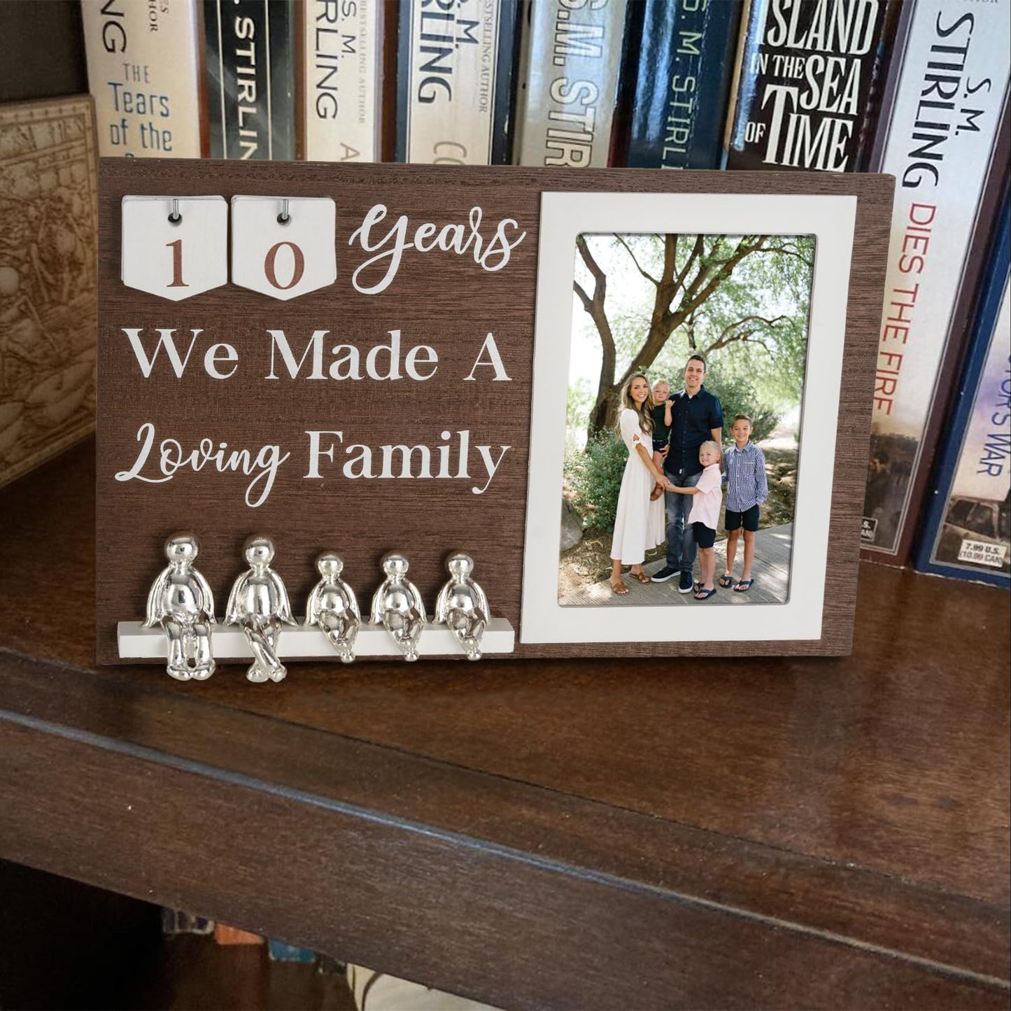 BESZONE Anniversary Idea for Wife Gifts, 10th Year Wedding Anniversaries Tin Gift for Couples Him Her Husband, Aluminum Sculptures Family Tree Picture Frame Keepsake Decor Sculptures DIY Personalized