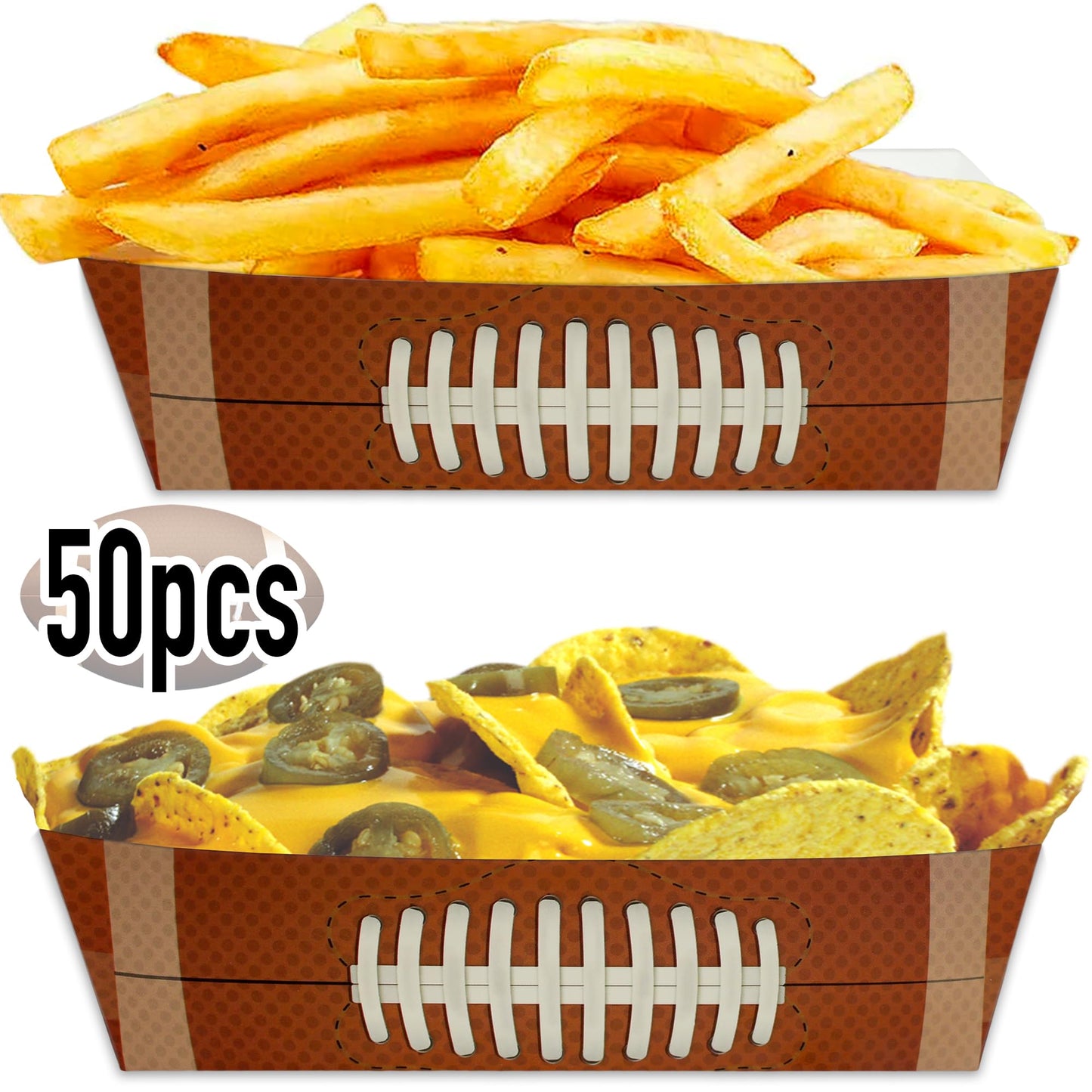 Football Disposable Paper Trays| (50 pcs) Fair Food Boats Concession Snacks| Carnival Nachos, Chips Serving Basket| Football Theme Paper Food Tray| Big Game Snack Tray| Football Party Baskets|BASHOUT