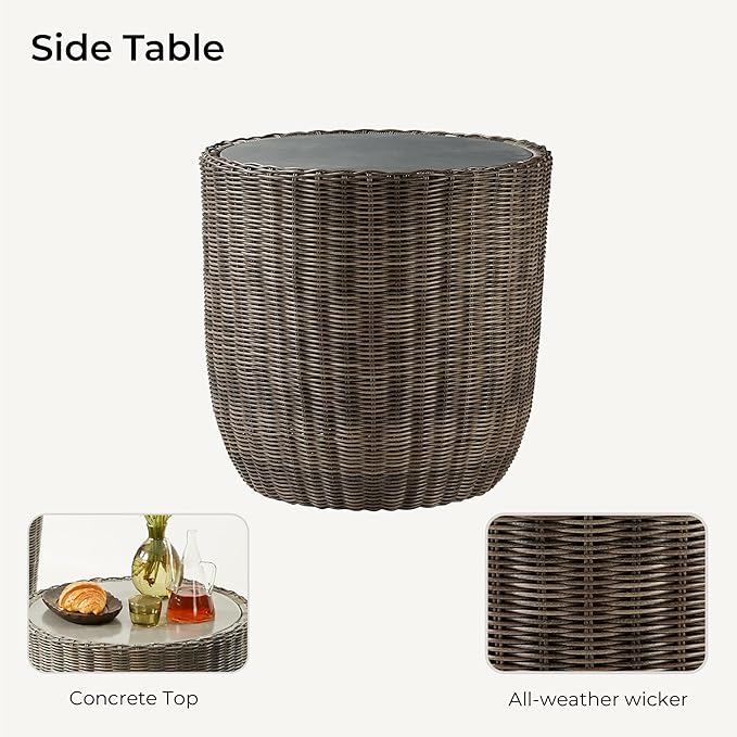 CHITA 3 Pieces Patio Wicker Furniture Set, Outdoor Rattan Bistro Set with Removable Thickened Cushions, Fully Assembled(Gray Cushions with Brownish Gray Wicker)