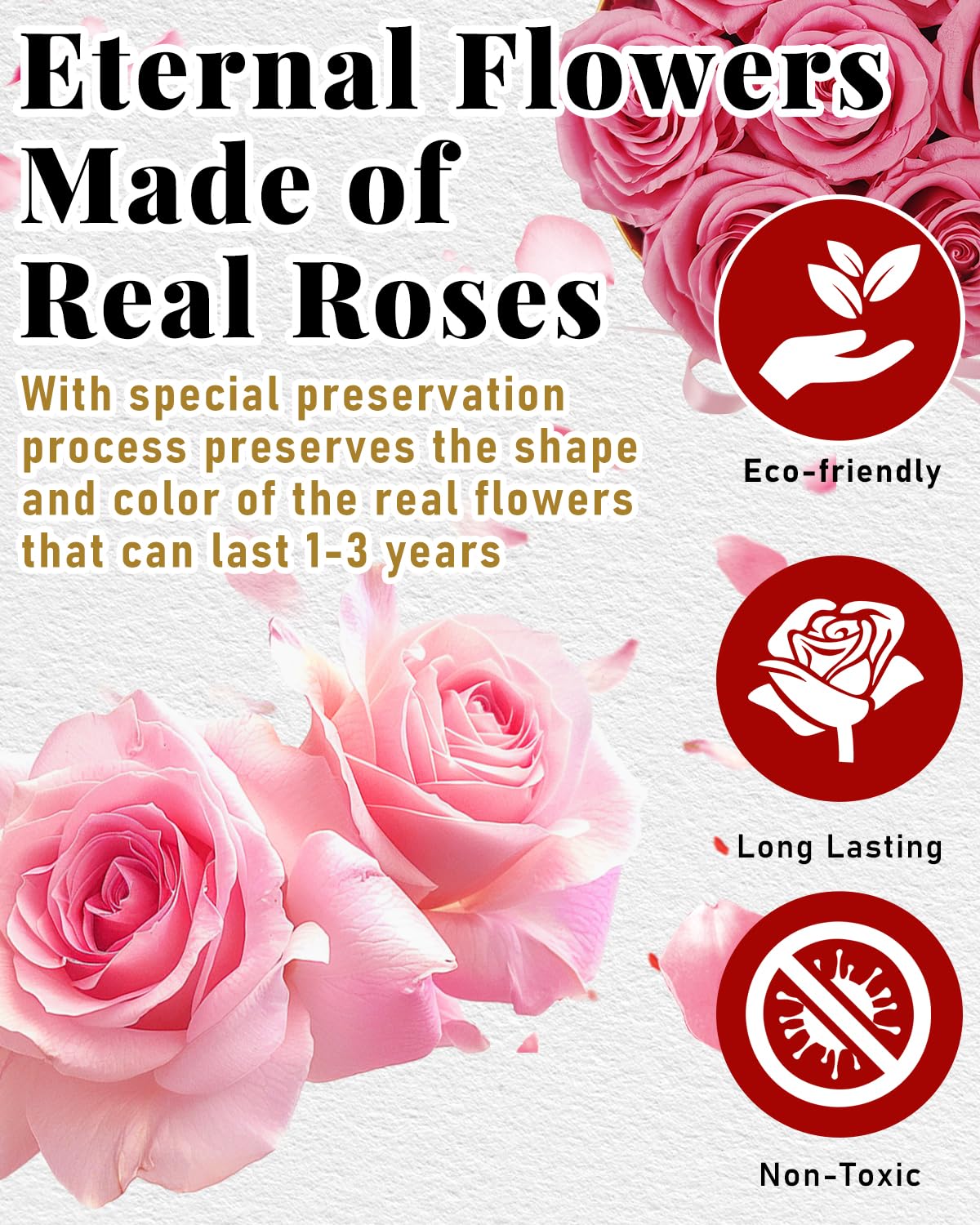 Changshunqi Preserved Roses in a Box, Forever Real Rose Preserved Flowers for Delivery, Eternal Rose Last 2-3 Years, Anniversary Birthday Roses Forever Gifts for Women Mothers, Wife, Her, Mom