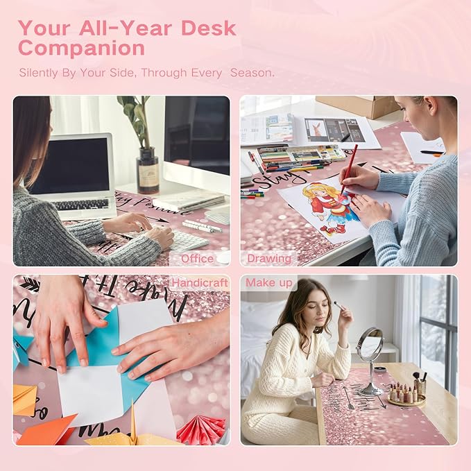 iCasso Heated Mouse Pad Hand Warmer, XXL Heated Desk Pad, Pink Mouse Pad, 35.4" x 15.7" Warm Desk Mat with 4 Heating Levels for Computer Keyboard, Large Mousepad for Home Office Work