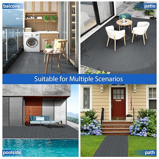 27 PCS 12x12 Inch Interlocking Deck Tiles - Waterproof All-Weather Outdoor Patio Flooring for Pool, Balcony, Backyard, Porch & Garden, Dark Grey