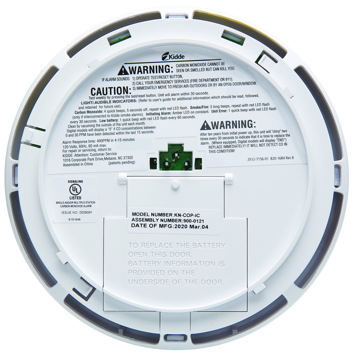 Kidde Hardwired Carbon Monoxide Detector with 9-Volt Battery Backup, Digital LED Display 5.75 diameter x 1.8 depth