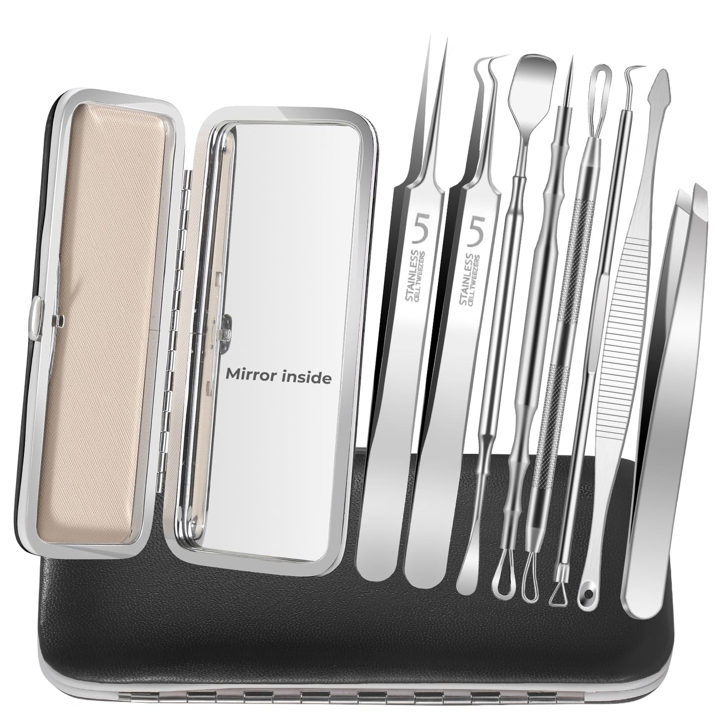 YGQQOY Professional Blackhead Remover Tools,Pimple Popper Tool Kit,Blemish, Whitehead Popping, 8 Pcs Zit Removing for Nose Face, Ingrown Hair Tweezers and Pore Prep Tool